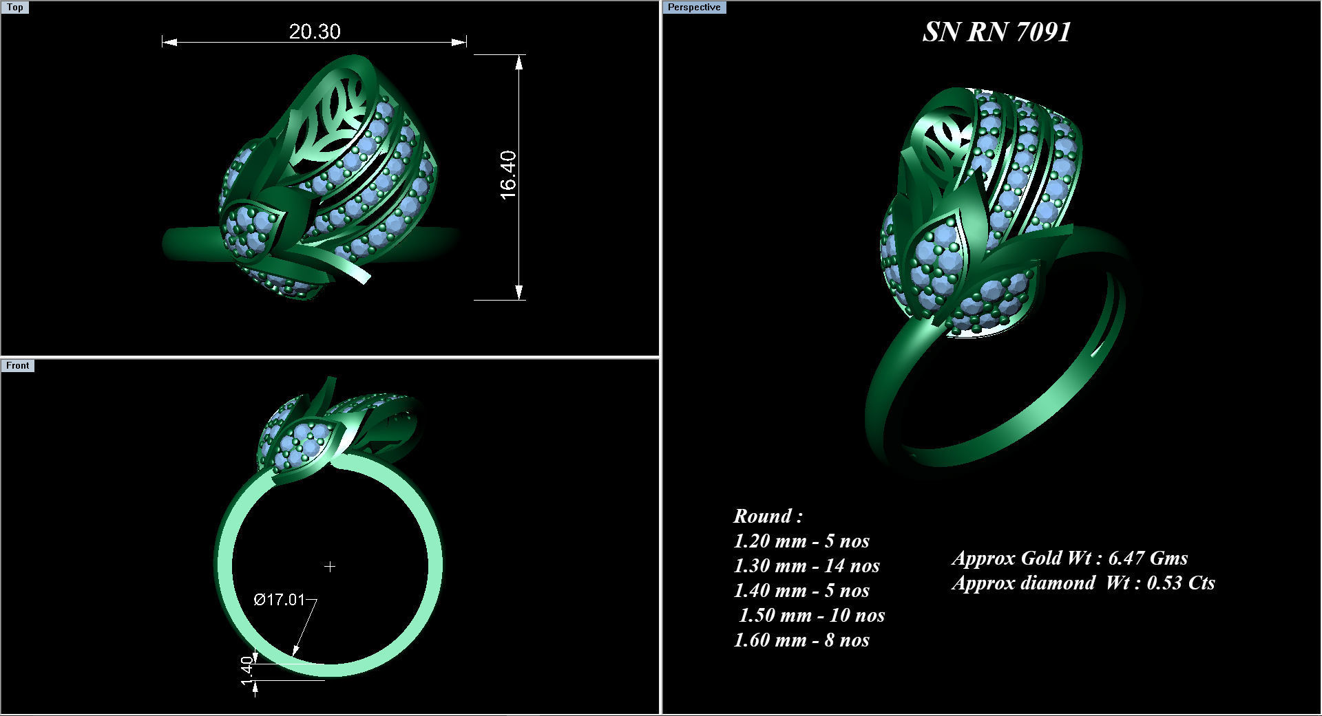  Flower Italian High Jewelry Diamond Cocktail Ring 3dm renders  3D print model_2