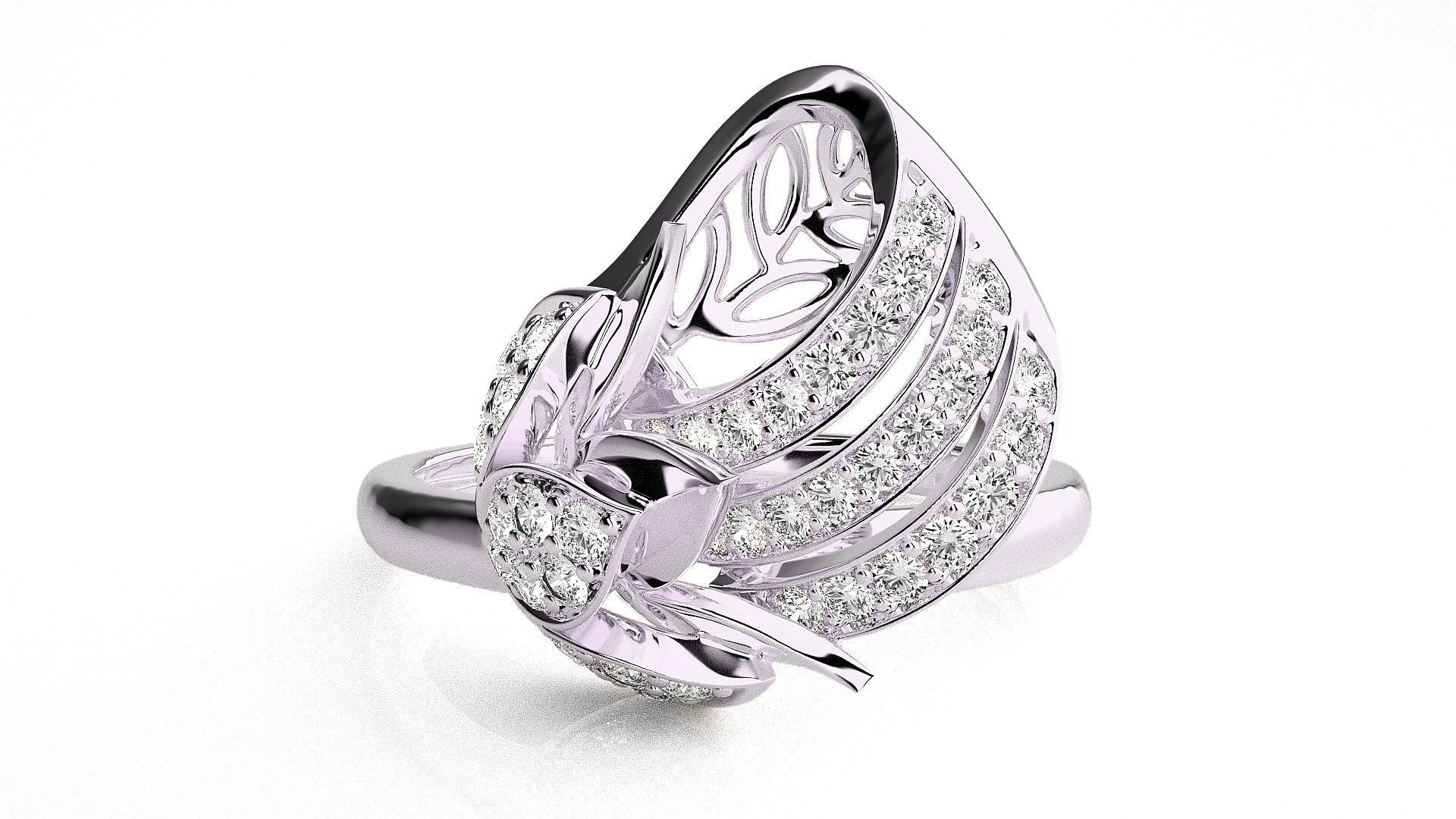  Flower Italian High Jewelry Diamond Cocktail Ring 3dm renders  3D print model_5