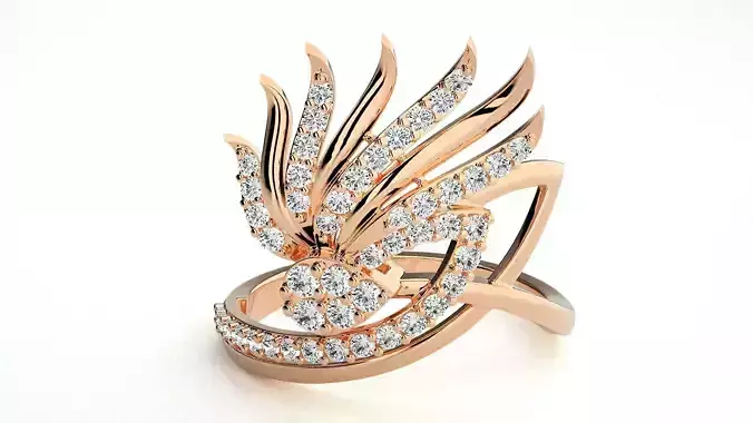 High Jewelry Diamond Cocktail Ring 3dm stl renders details