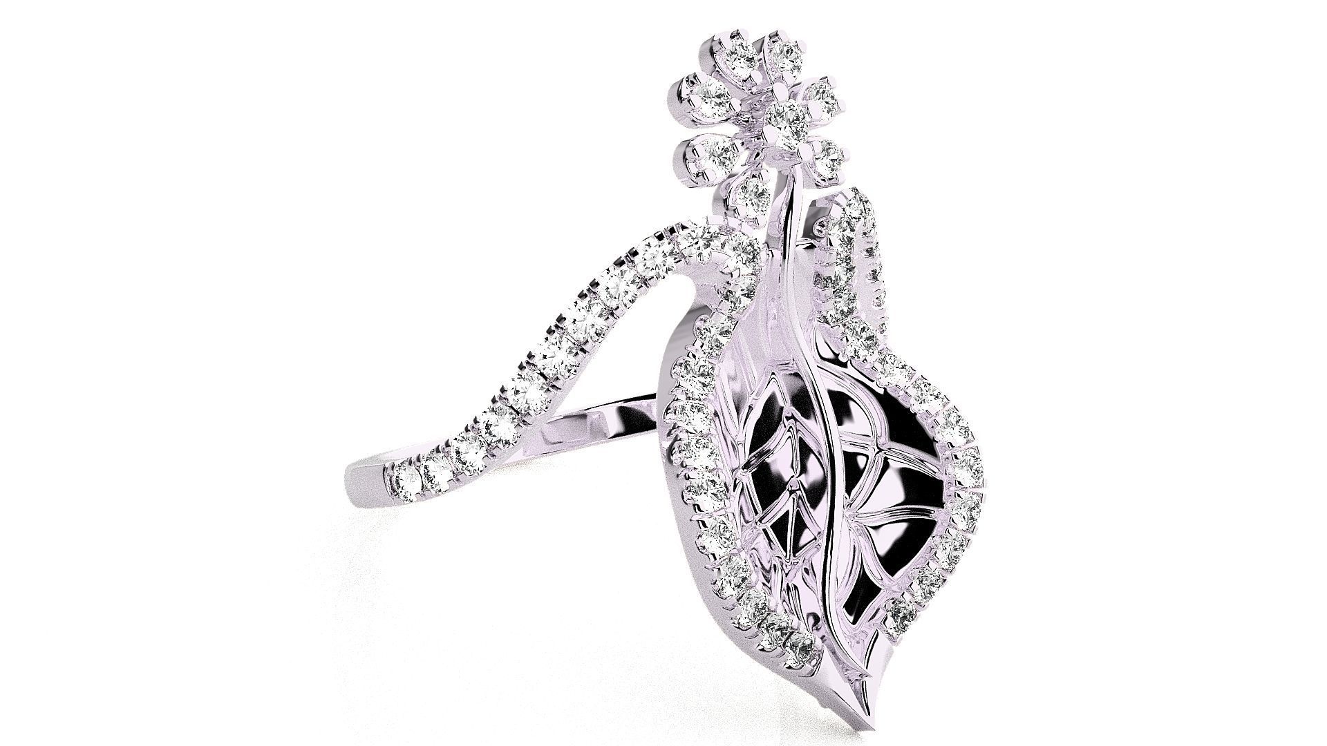  Flower Italian High Jewelry Diamond Cocktail Ring 3dm renders  3D print model_6