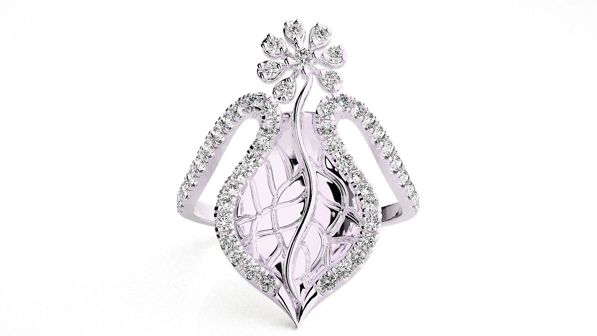  Flower Italian High Jewelry Diamond Cocktail Ring 3dm renders  3D print model_5