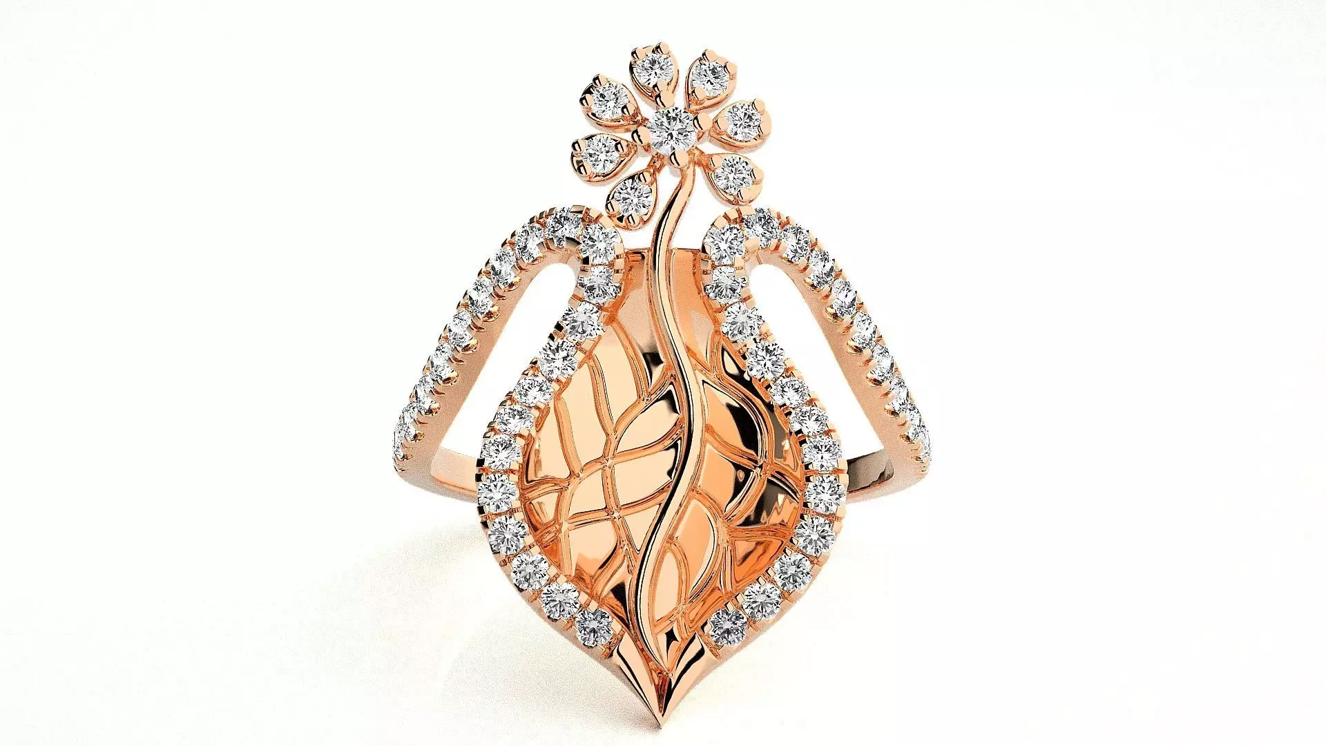  Flower Italian High Jewelry Diamond Cocktail Ring 3dm renders  3D print model_0