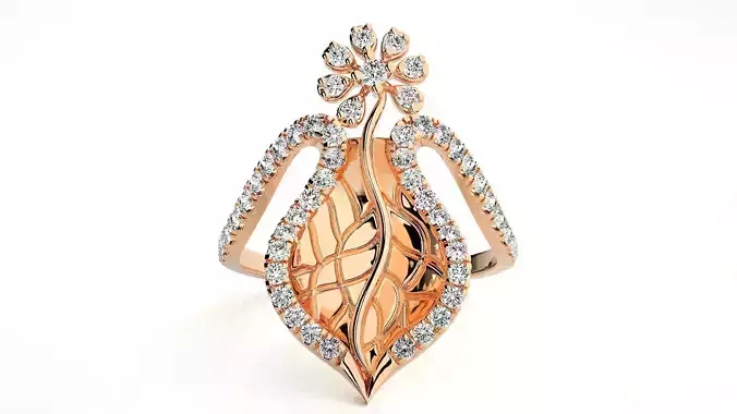  Flower Italian High Jewelry Diamond Cocktail Ring 3dm renders  3D print model