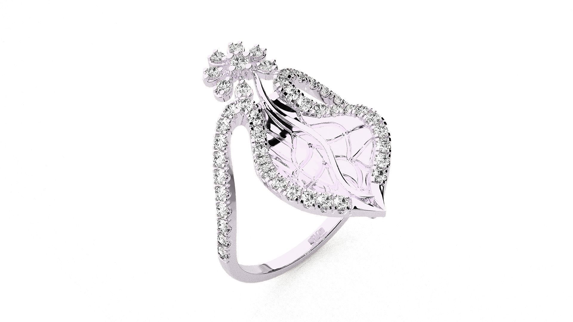  Flower Italian High Jewelry Diamond Cocktail Ring 3dm renders  3D print model_7