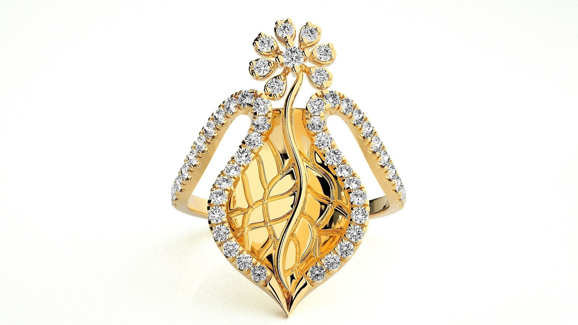  Flower Italian High Jewelry Diamond Cocktail Ring 3dm renders  3D print model_1