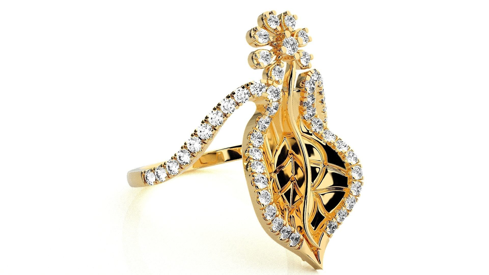  Flower Italian High Jewelry Diamond Cocktail Ring 3dm renders  3D print model_8