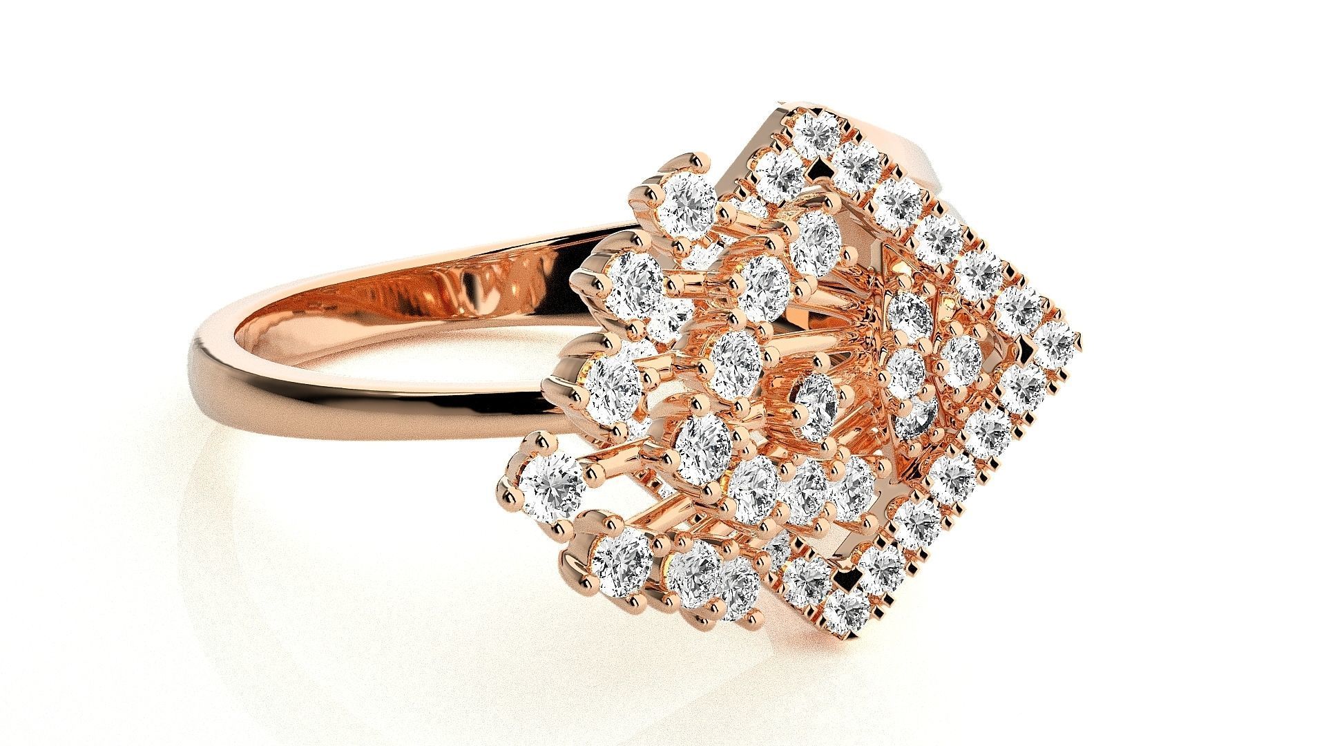  Flower Italian High Jewelry Diamond Cocktail Ring 3dm renders  3D print model_3