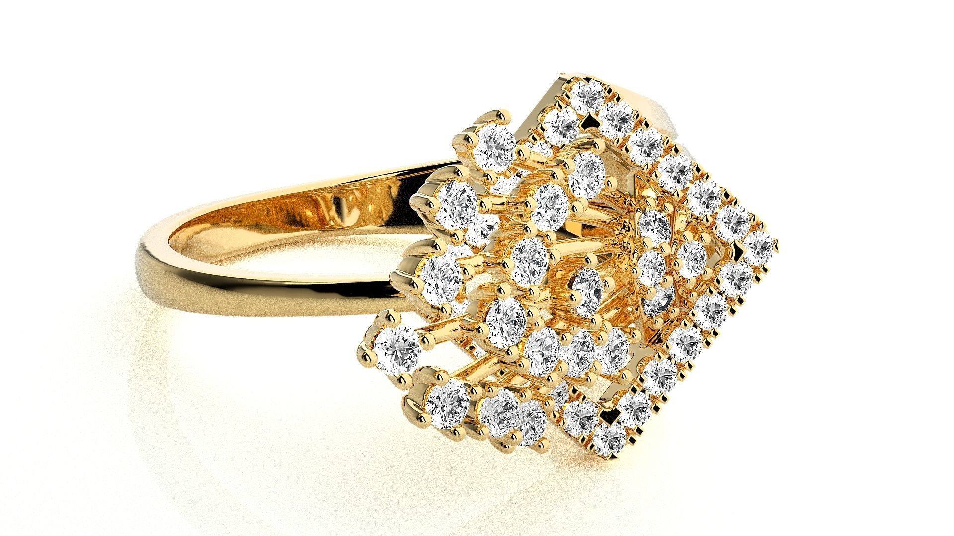  Flower Italian High Jewelry Diamond Cocktail Ring 3dm renders  3D print model_8