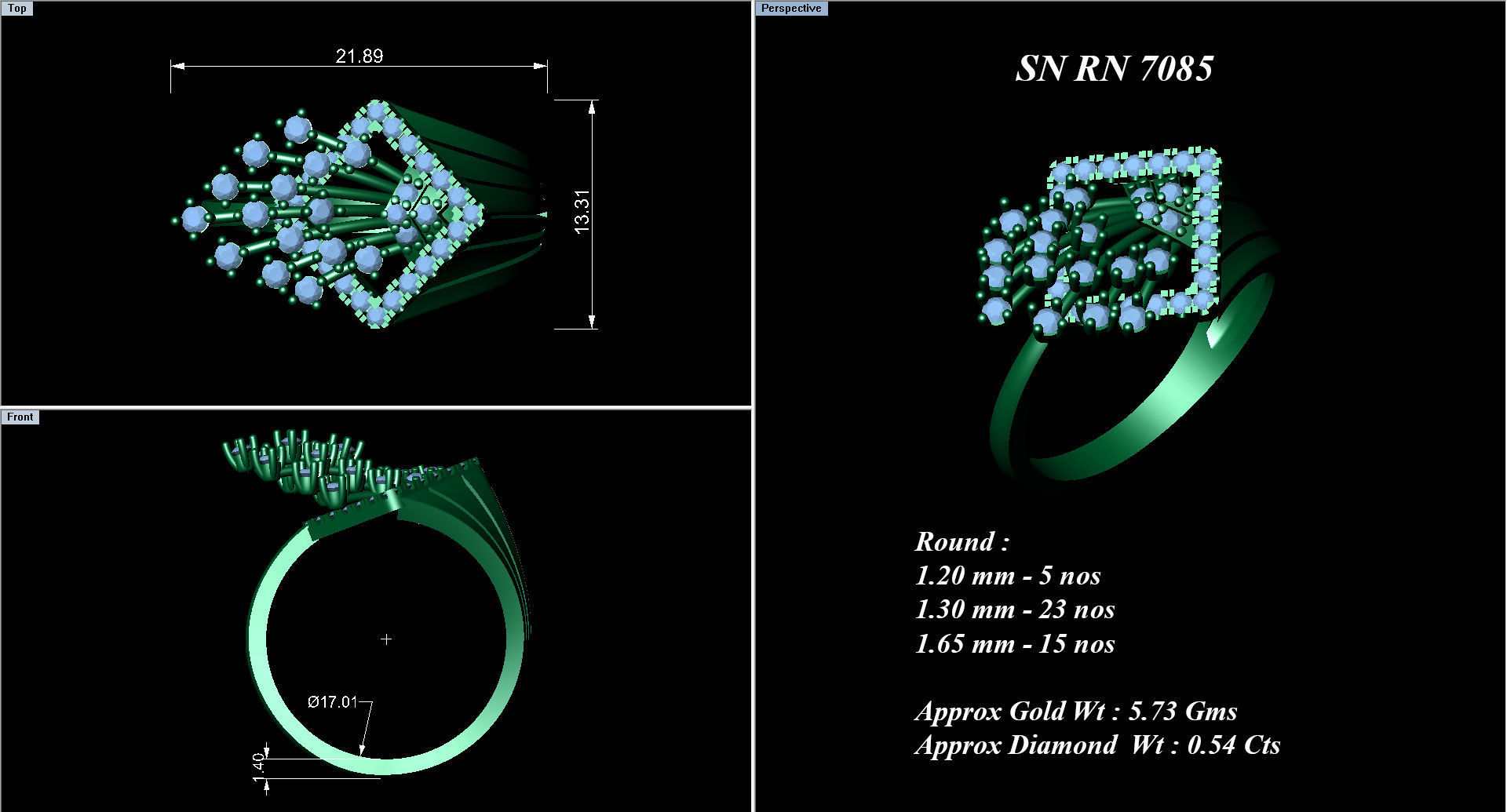 Flower Italian High Jewelry Diamond Cocktail Ring 3dm renders  3D print model_2