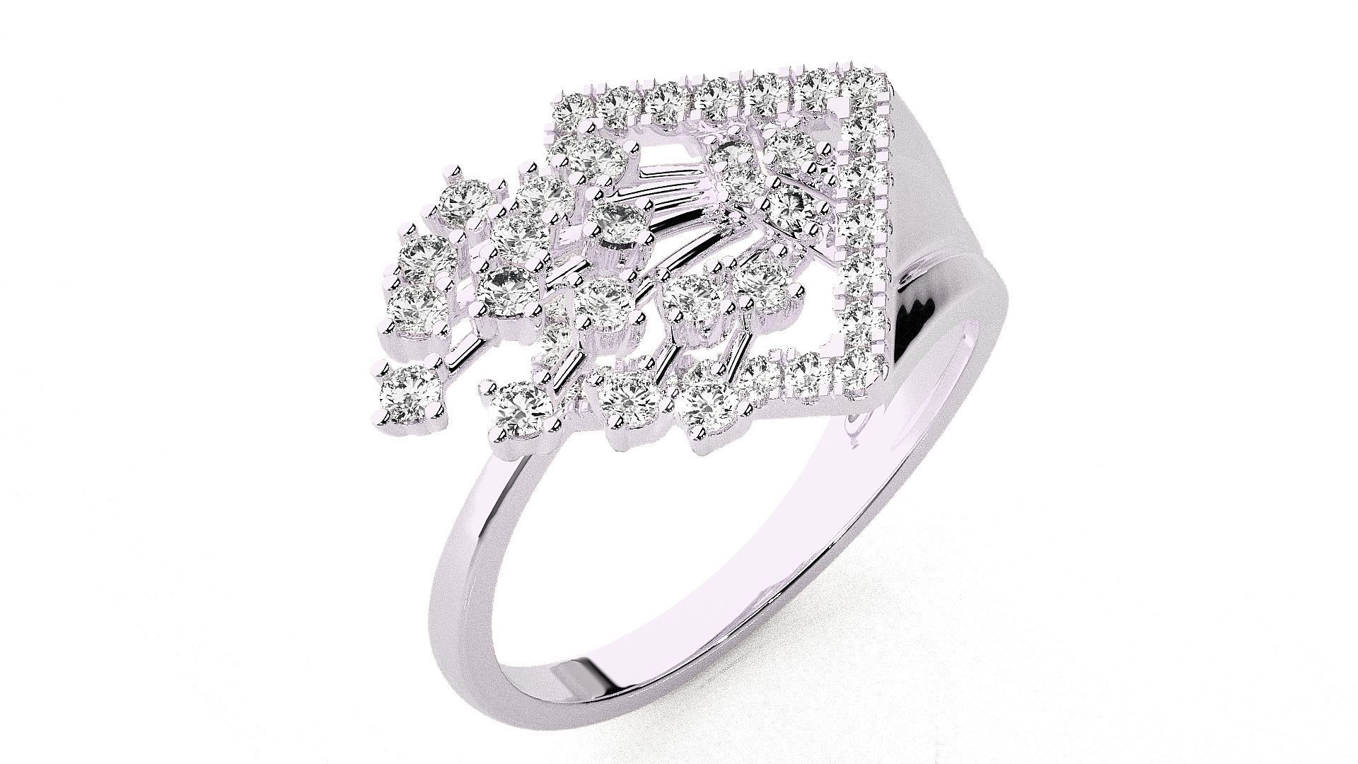  Flower Italian High Jewelry Diamond Cocktail Ring 3dm renders  3D print model_7