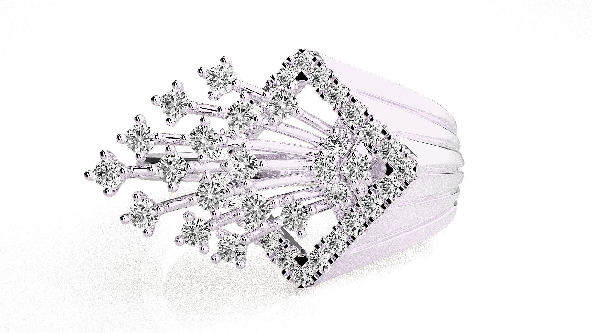  Flower Italian High Jewelry Diamond Cocktail Ring 3dm renders  3D print model_5