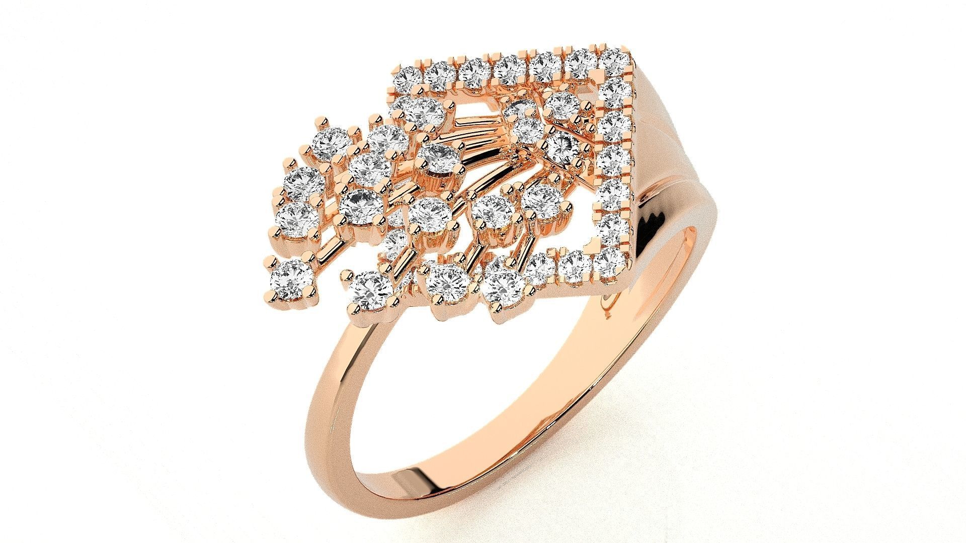  Flower Italian High Jewelry Diamond Cocktail Ring 3dm renders  3D print model_4