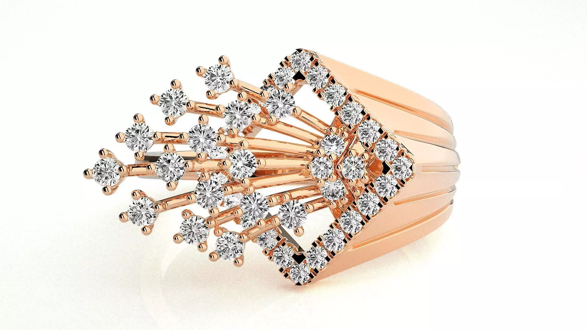  Flower Italian High Jewelry Diamond Cocktail Ring 3dm renders  3D print model_0