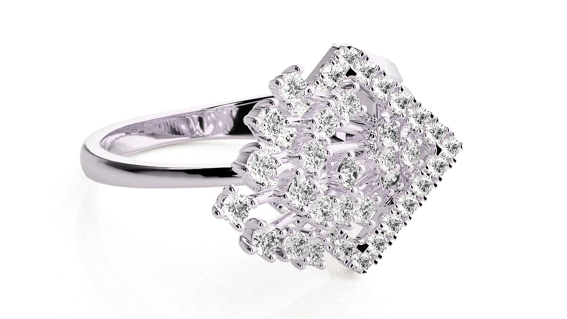  Flower Italian High Jewelry Diamond Cocktail Ring 3dm renders  3D print model_6