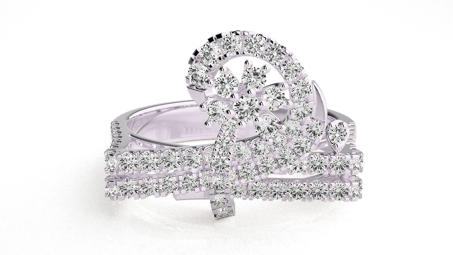  Flower Italian High Jewelry Diamond Cocktail Ring 3dm renders  3D print model_5