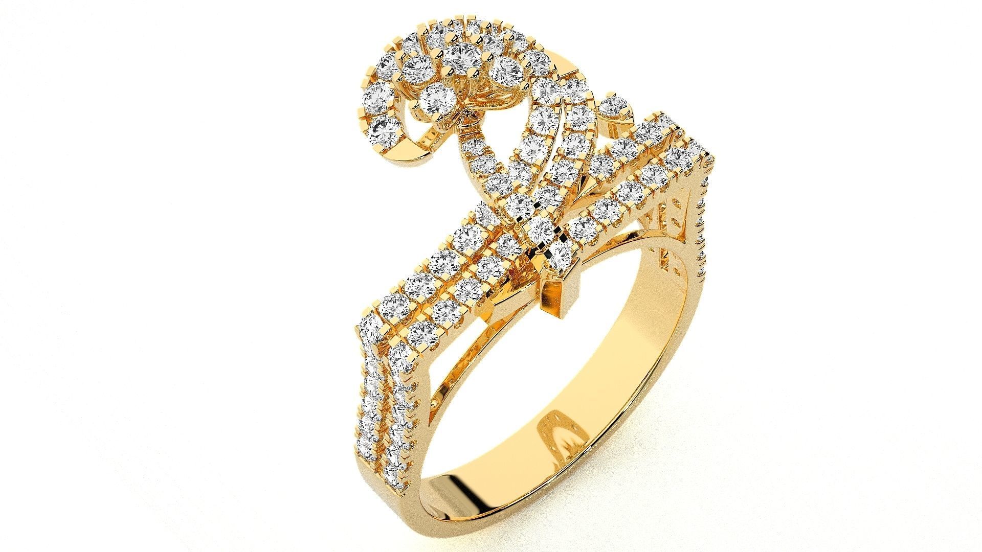  Flower Italian High Jewelry Diamond Cocktail Ring 3dm renders  3D print model_9