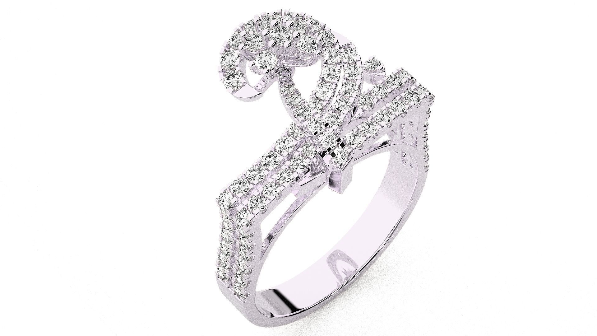  Flower Italian High Jewelry Diamond Cocktail Ring 3dm renders  3D print model_7