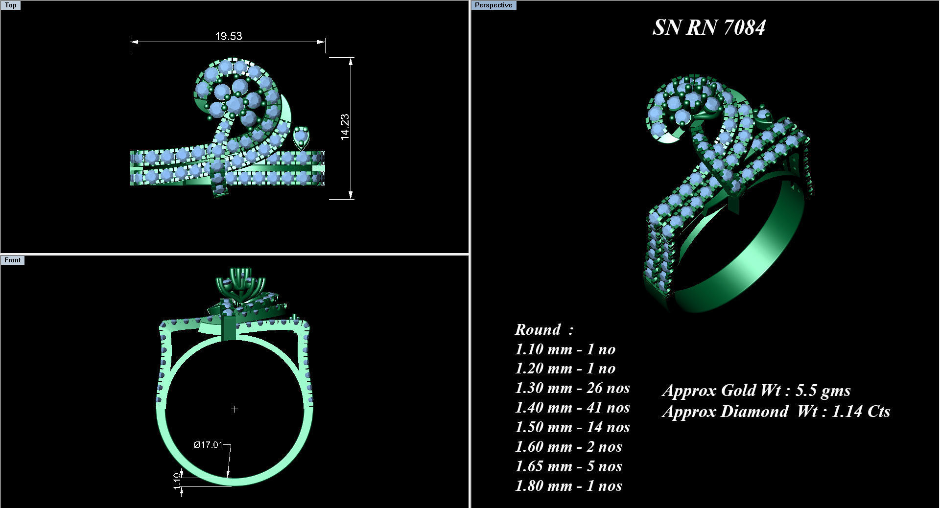  Flower Italian High Jewelry Diamond Cocktail Ring 3dm renders  3D print model_2