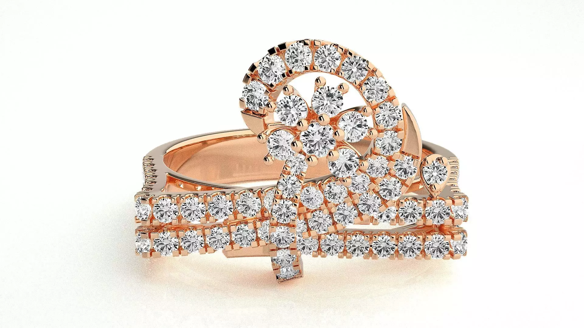  Flower Italian High Jewelry Diamond Cocktail Ring 3dm renders  3D print model_0