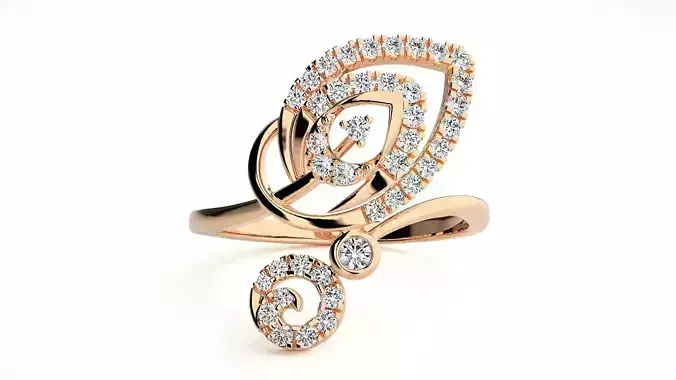 Leaf Italian High Jewelry Diamond Cocktail Ring 3dm renders 