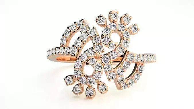 Flower High Jewelry Diamond Cocktail Ring 3dm stl renders detail