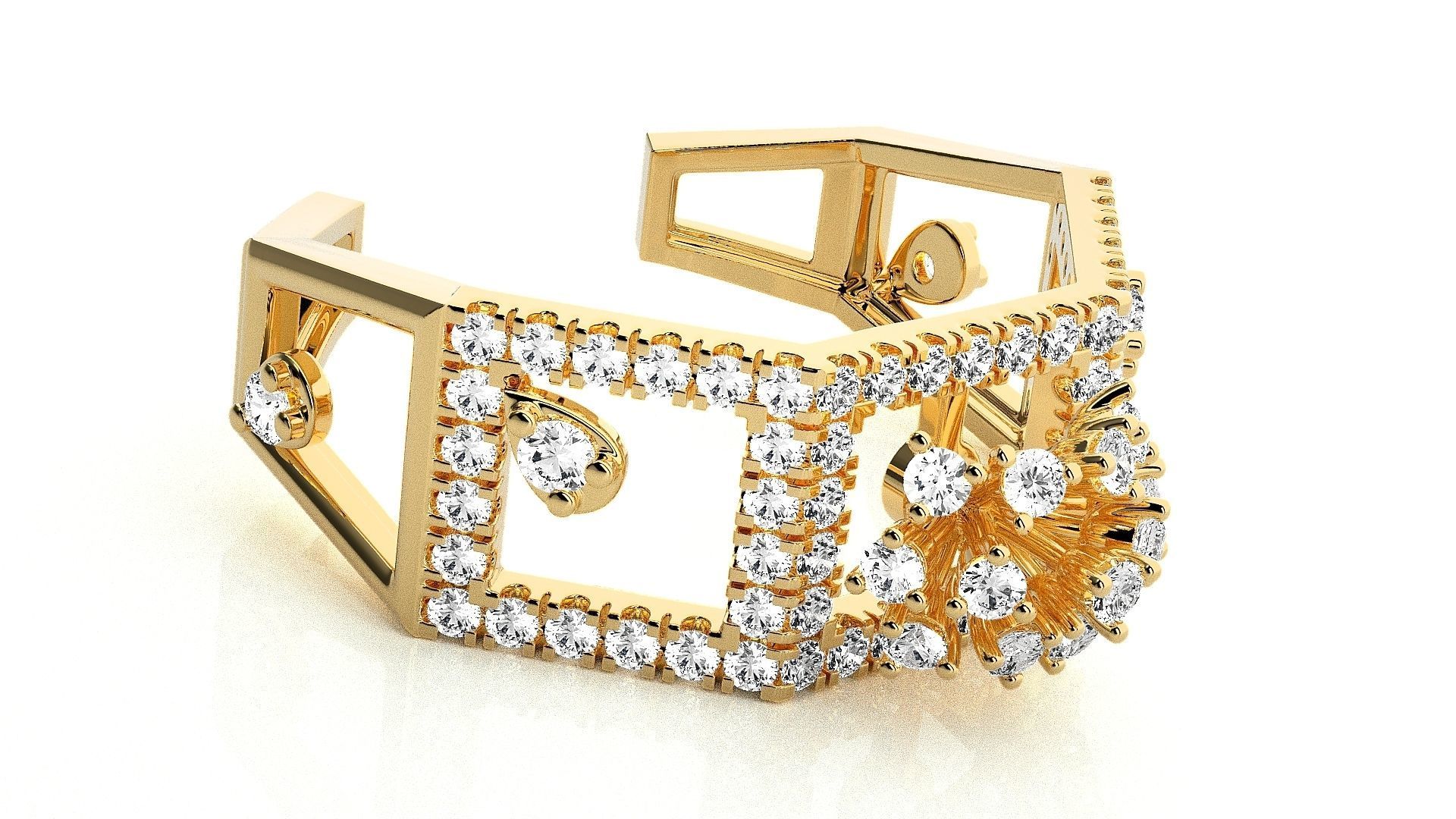  Flower Italian High Jewelry Diamond Cocktail Ring 3dm renders  3D print model_8