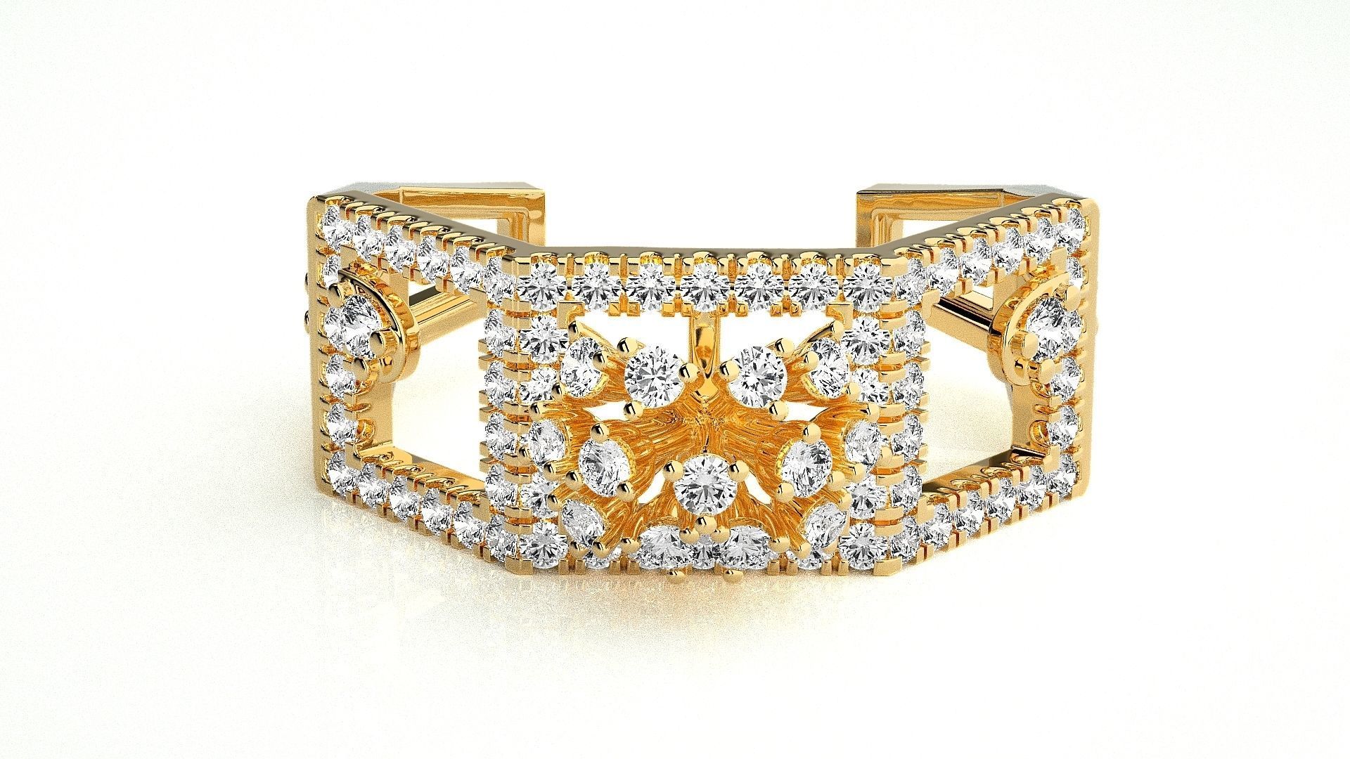  Flower Italian High Jewelry Diamond Cocktail Ring 3dm renders  3D print model_1