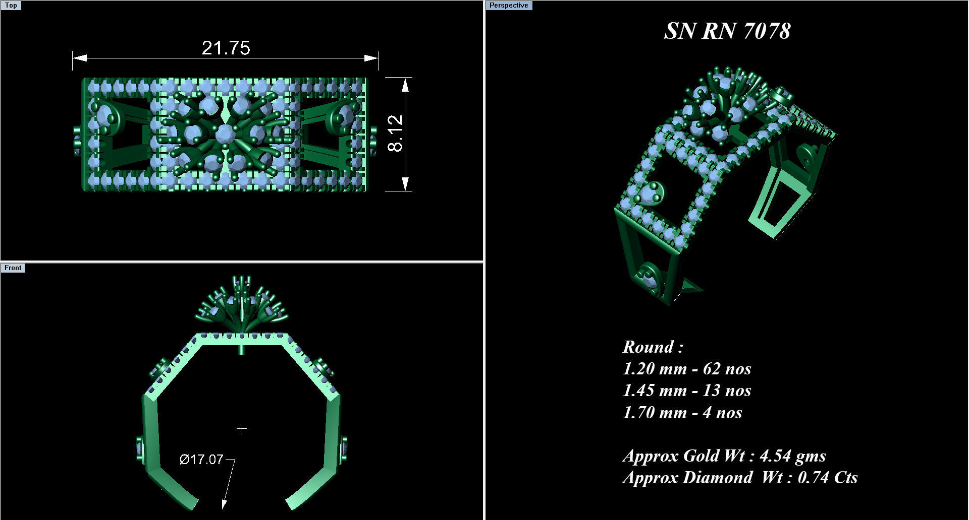  Flower Italian High Jewelry Diamond Cocktail Ring 3dm renders  3D print model_2