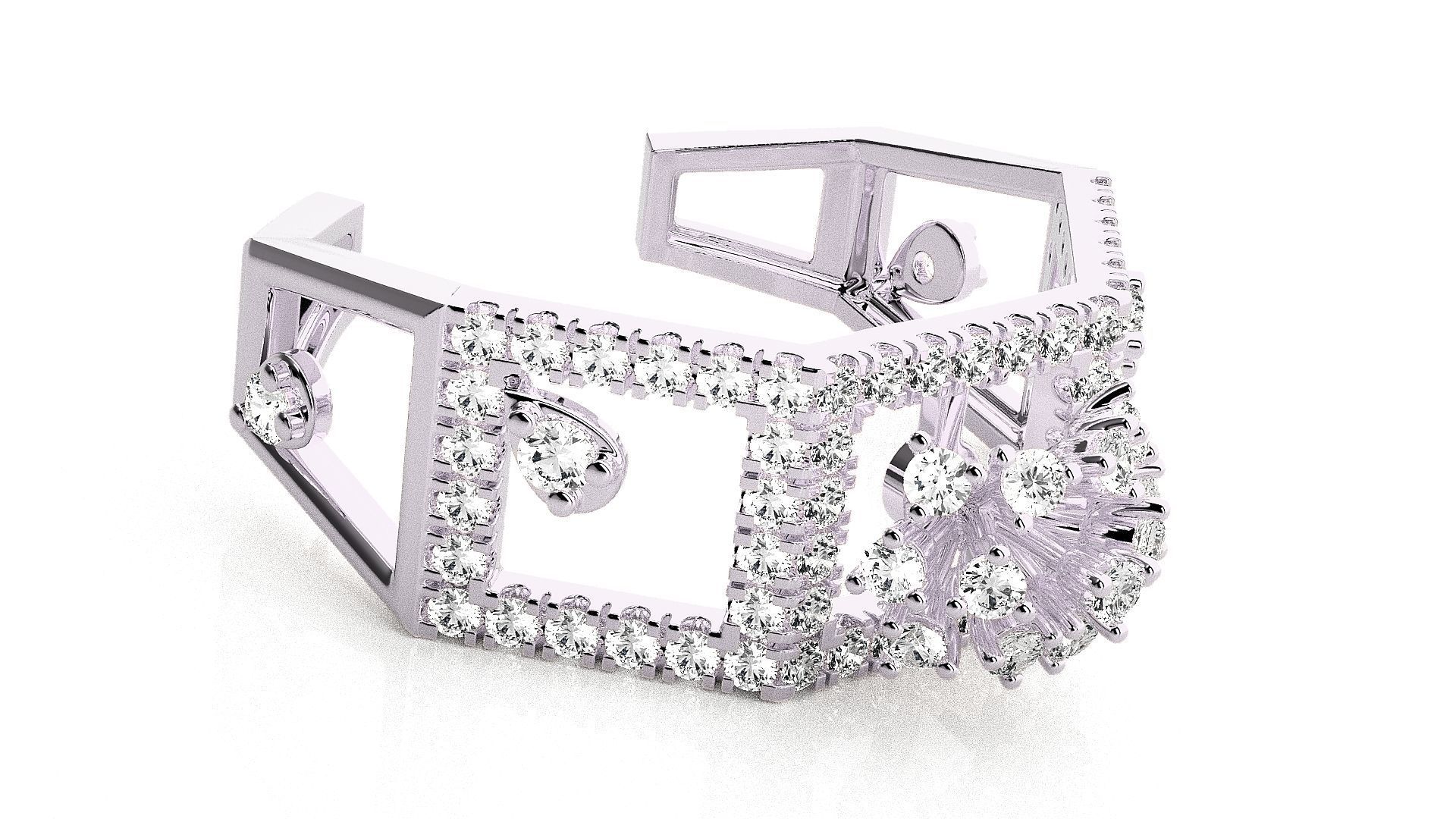  Flower Italian High Jewelry Diamond Cocktail Ring 3dm renders  3D print model_6