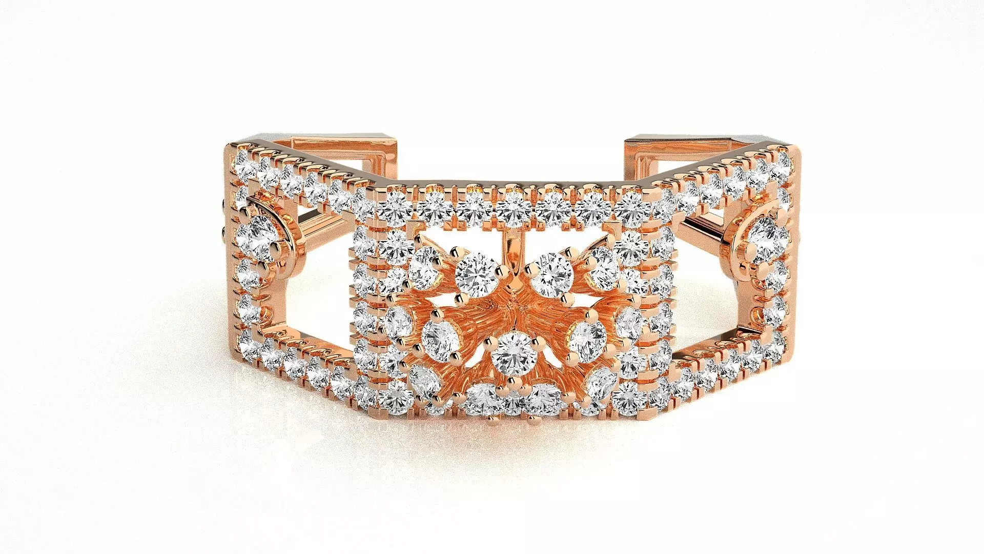  Flower Italian High Jewelry Diamond Cocktail Ring 3dm renders  3D print model_0