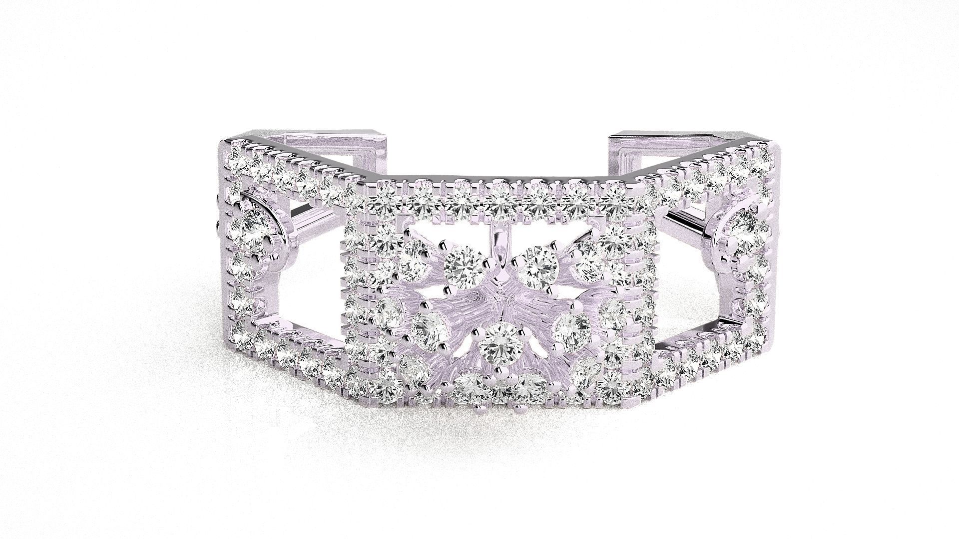  Flower Italian High Jewelry Diamond Cocktail Ring 3dm renders  3D print model_5