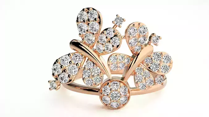 Flower High Jewelry Diamond Cocktail Ring 3dm stl renders detail