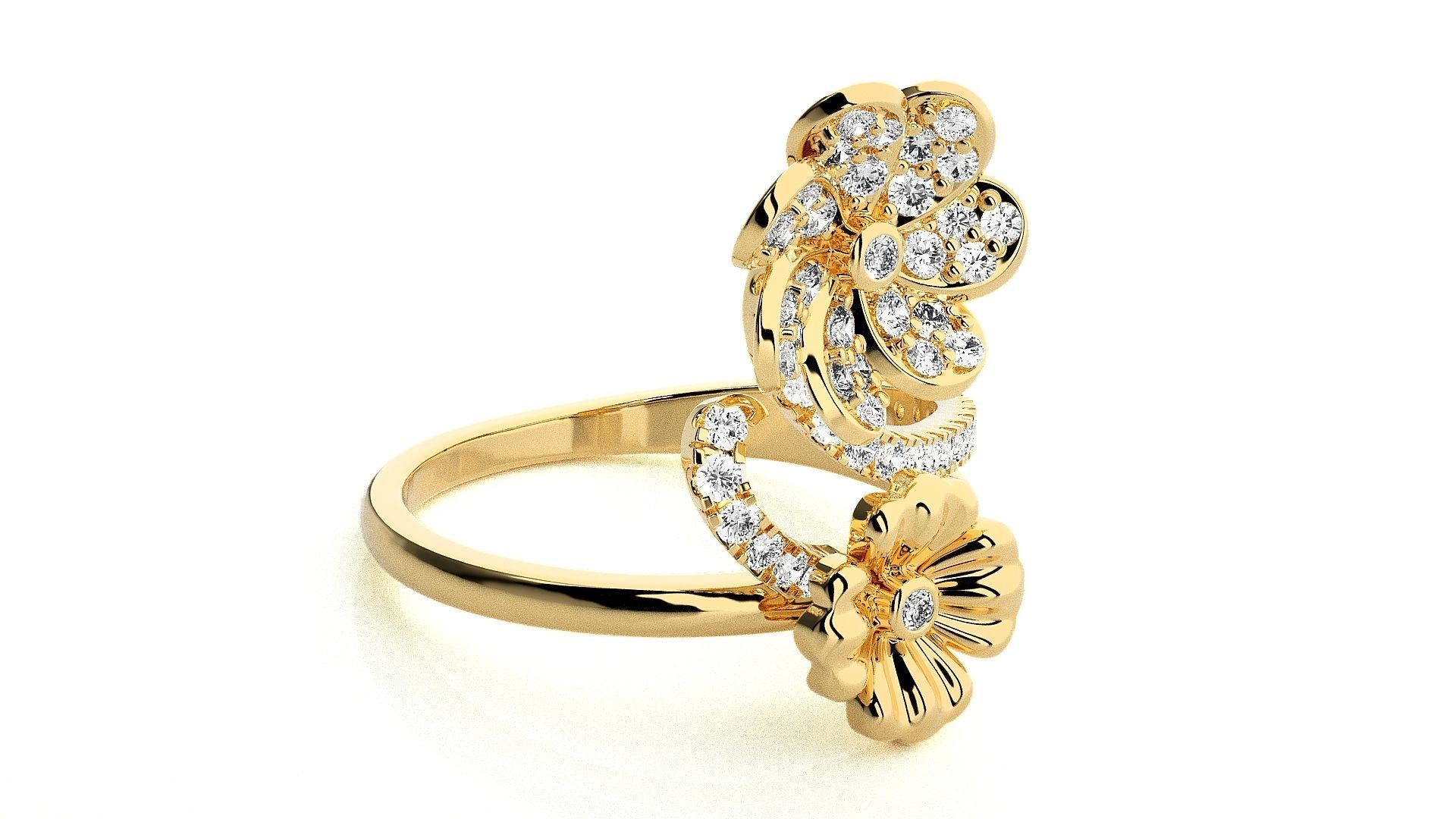  Flower Italian High Jewelry Diamond Cocktail Ring 3dm renders  3D print model_8