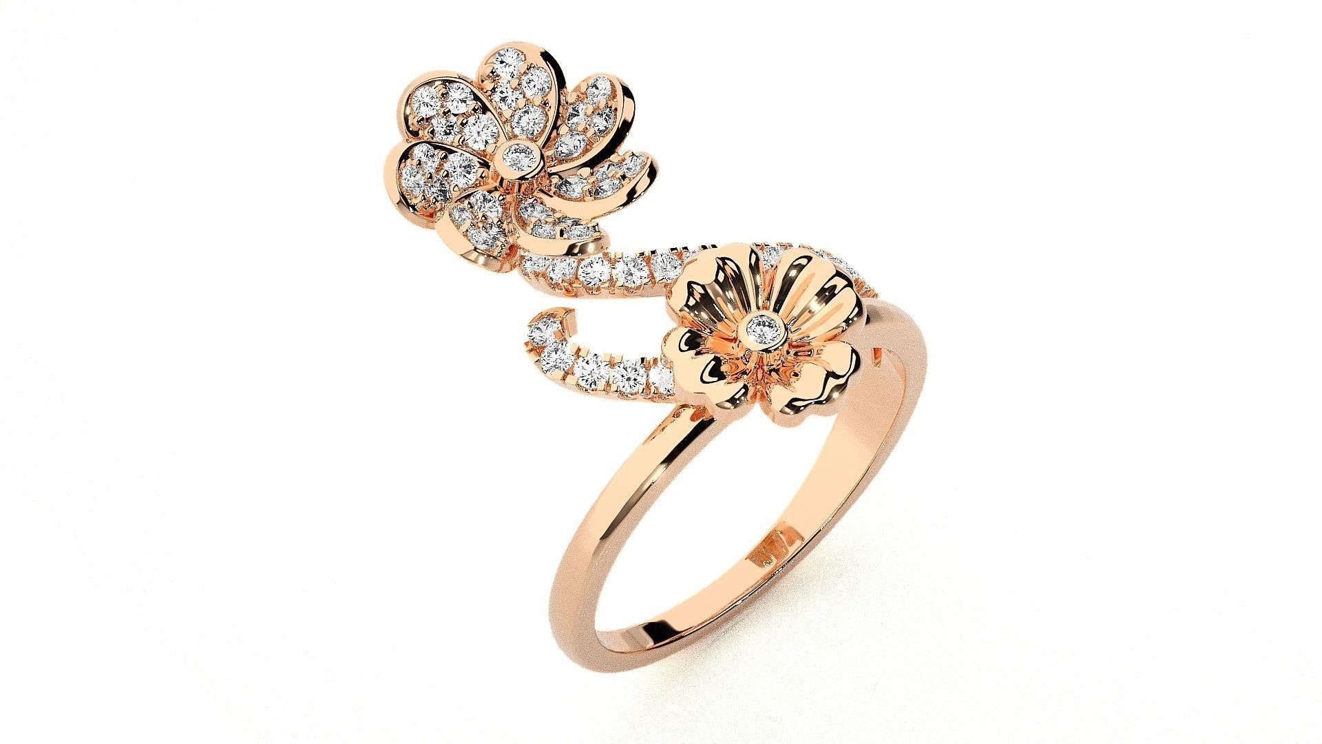  Flower Italian High Jewelry Diamond Cocktail Ring 3dm renders  3D print model_4