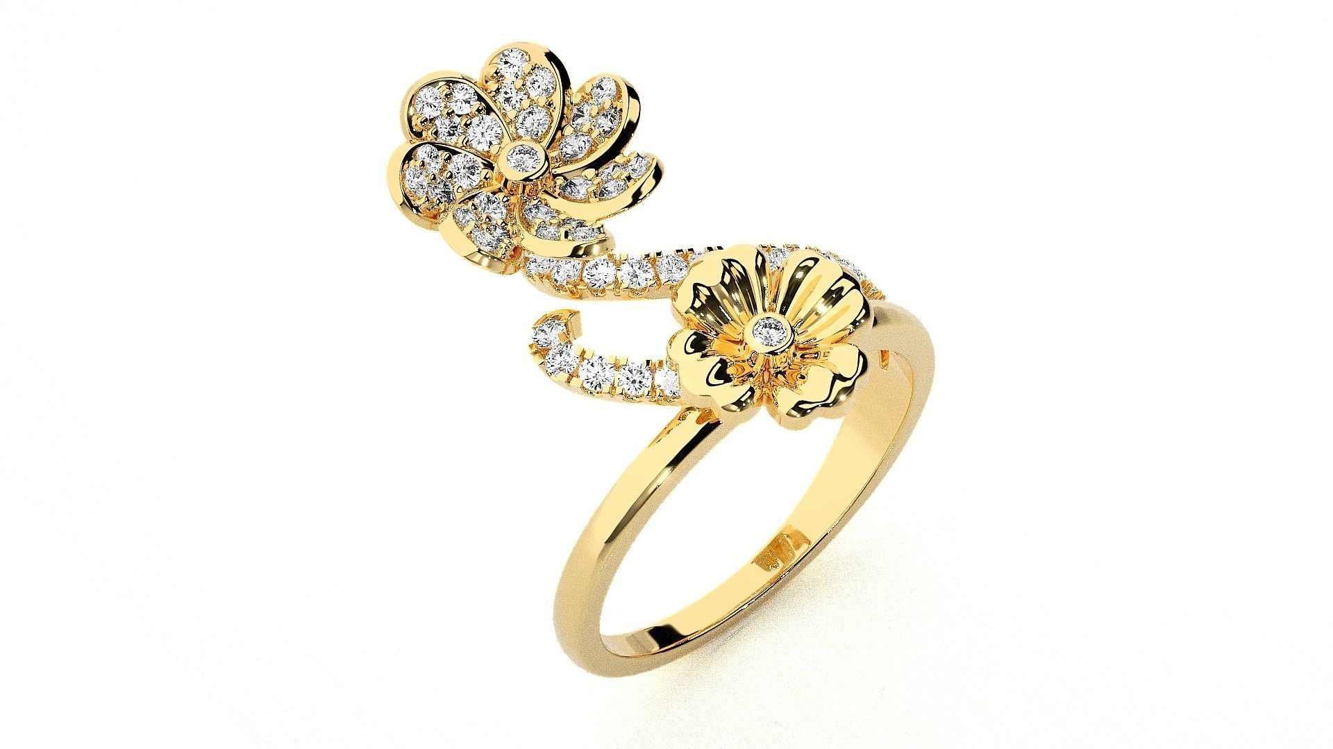  Flower Italian High Jewelry Diamond Cocktail Ring 3dm renders  3D print model_9