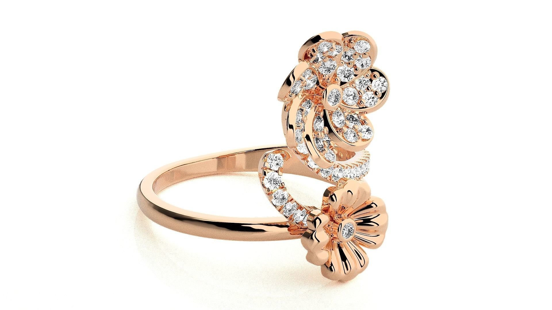  Flower Italian High Jewelry Diamond Cocktail Ring 3dm renders  3D print model_3