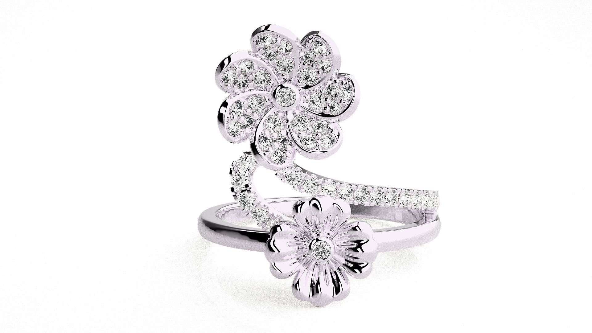 Flower Italian High Jewelry Diamond Cocktail Ring 3dm renders  3D print model_5