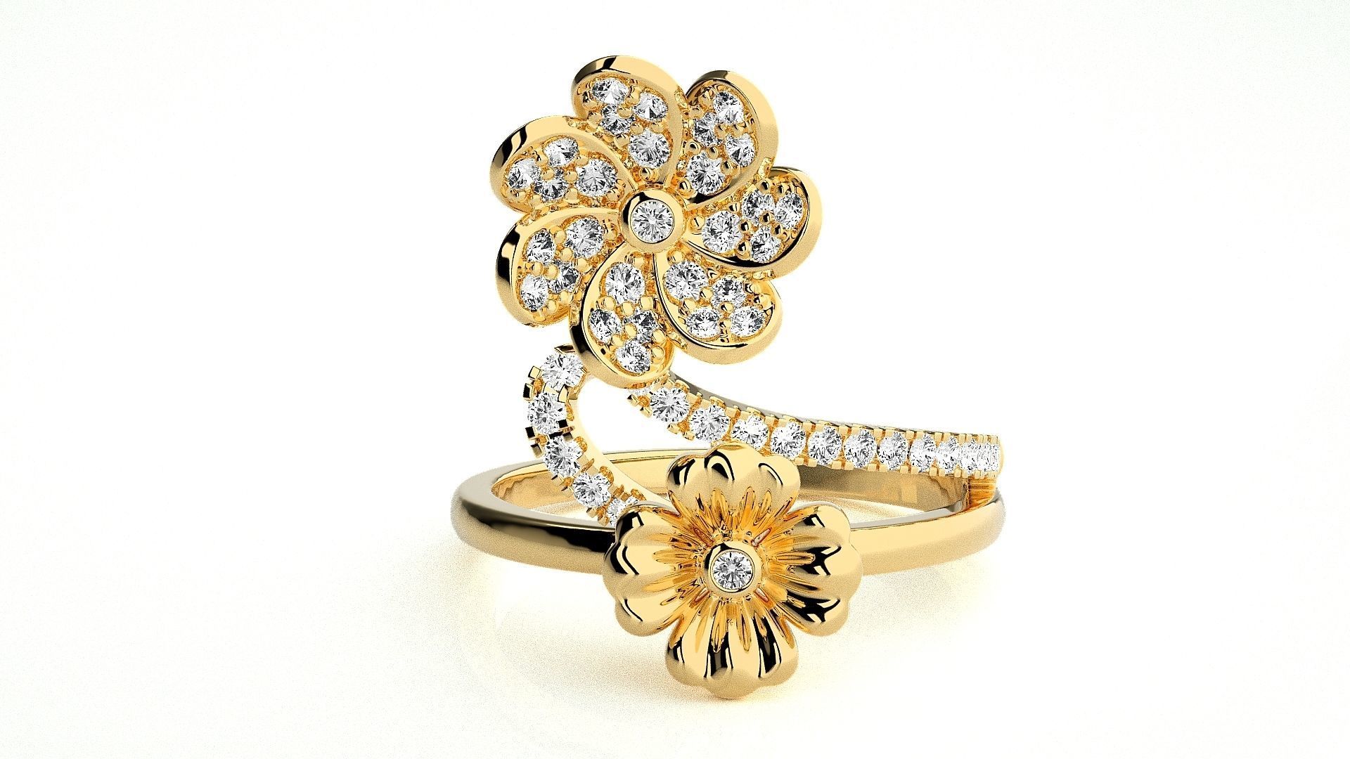  Flower Italian High Jewelry Diamond Cocktail Ring 3dm renders  3D print model_1