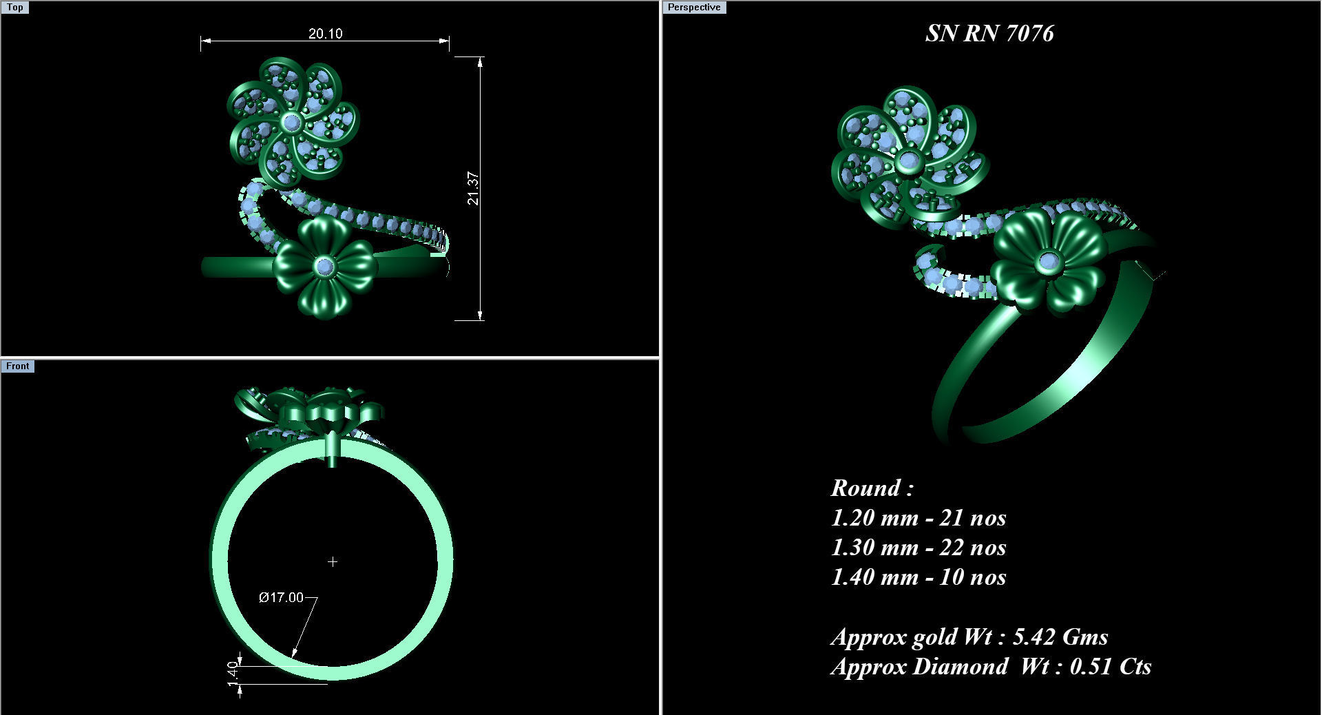  Flower Italian High Jewelry Diamond Cocktail Ring 3dm renders  3D print model_2