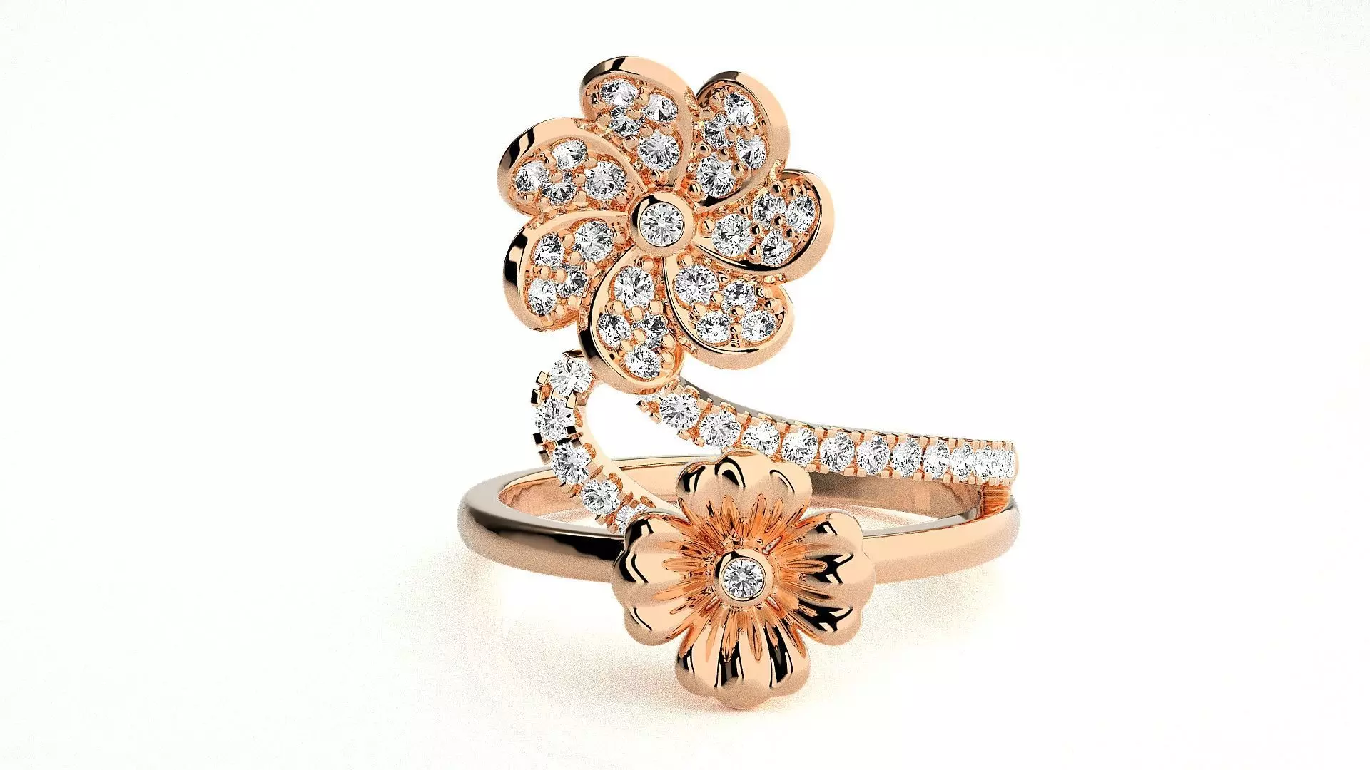  Flower Italian High Jewelry Diamond Cocktail Ring 3dm renders  3D print model_0