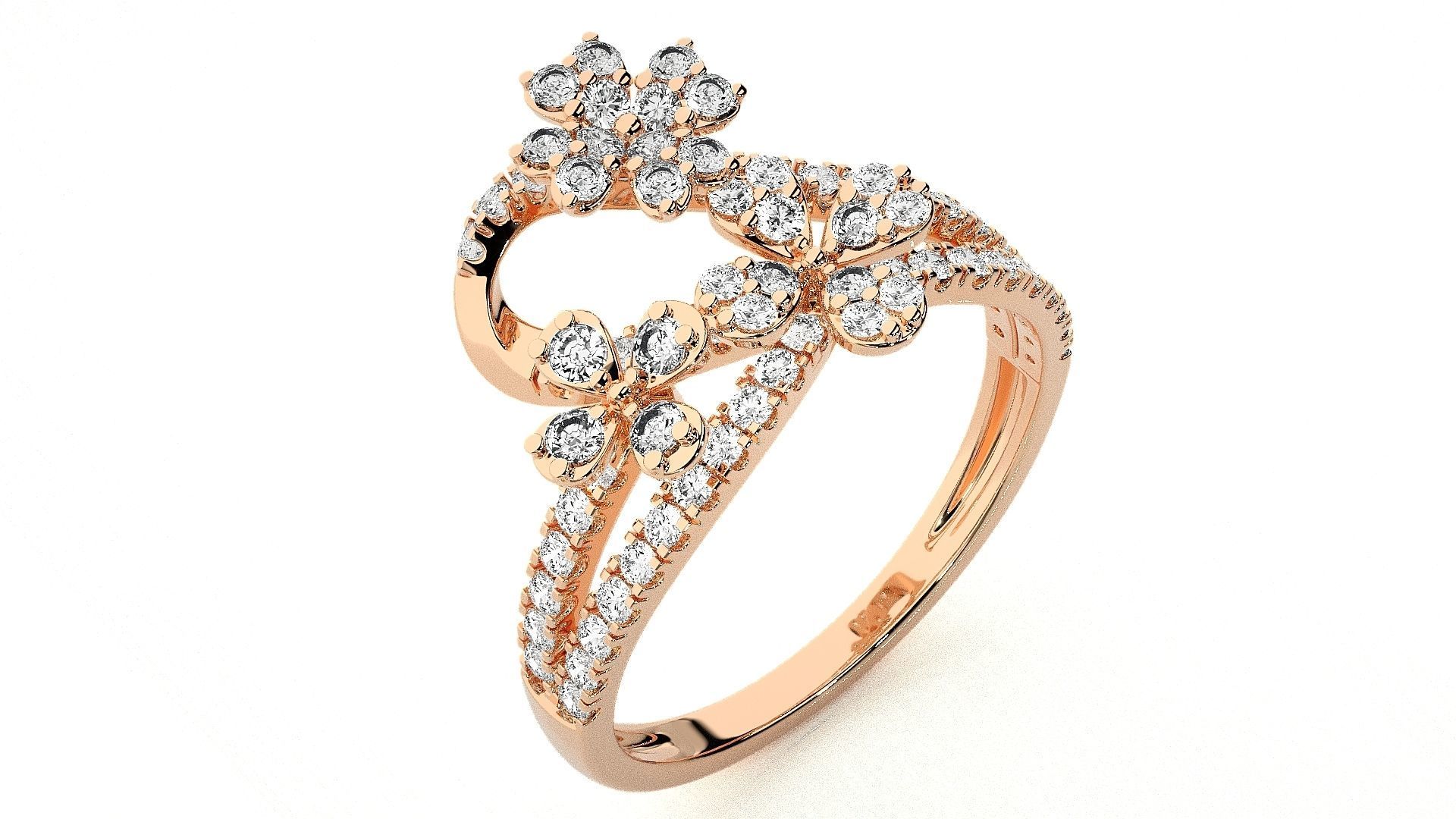  Flower Italian High Jewelry Diamond Cocktail Ring 3dm renders  3D print model_4