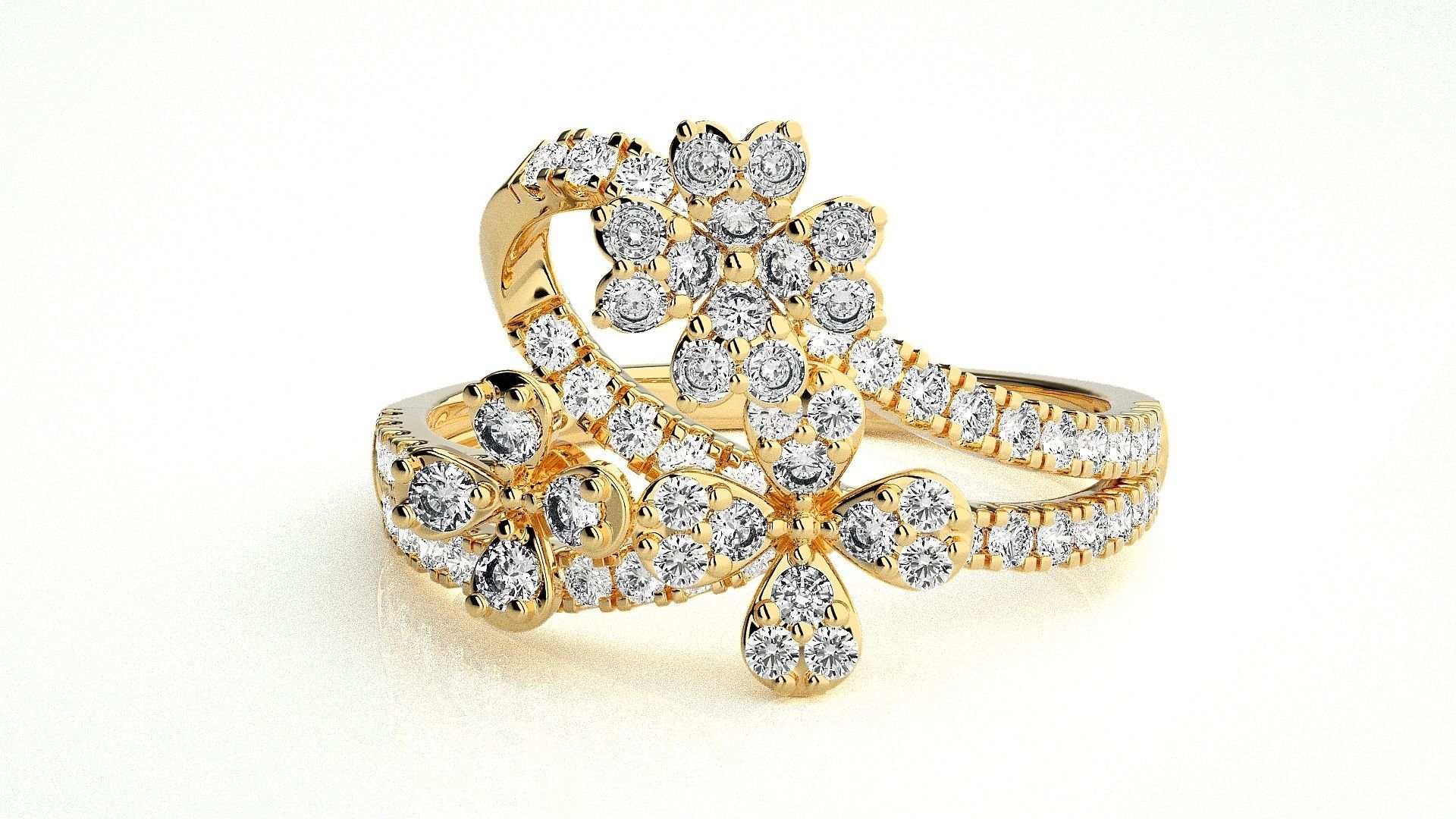  Flower Italian High Jewelry Diamond Cocktail Ring 3dm renders  3D print model_1