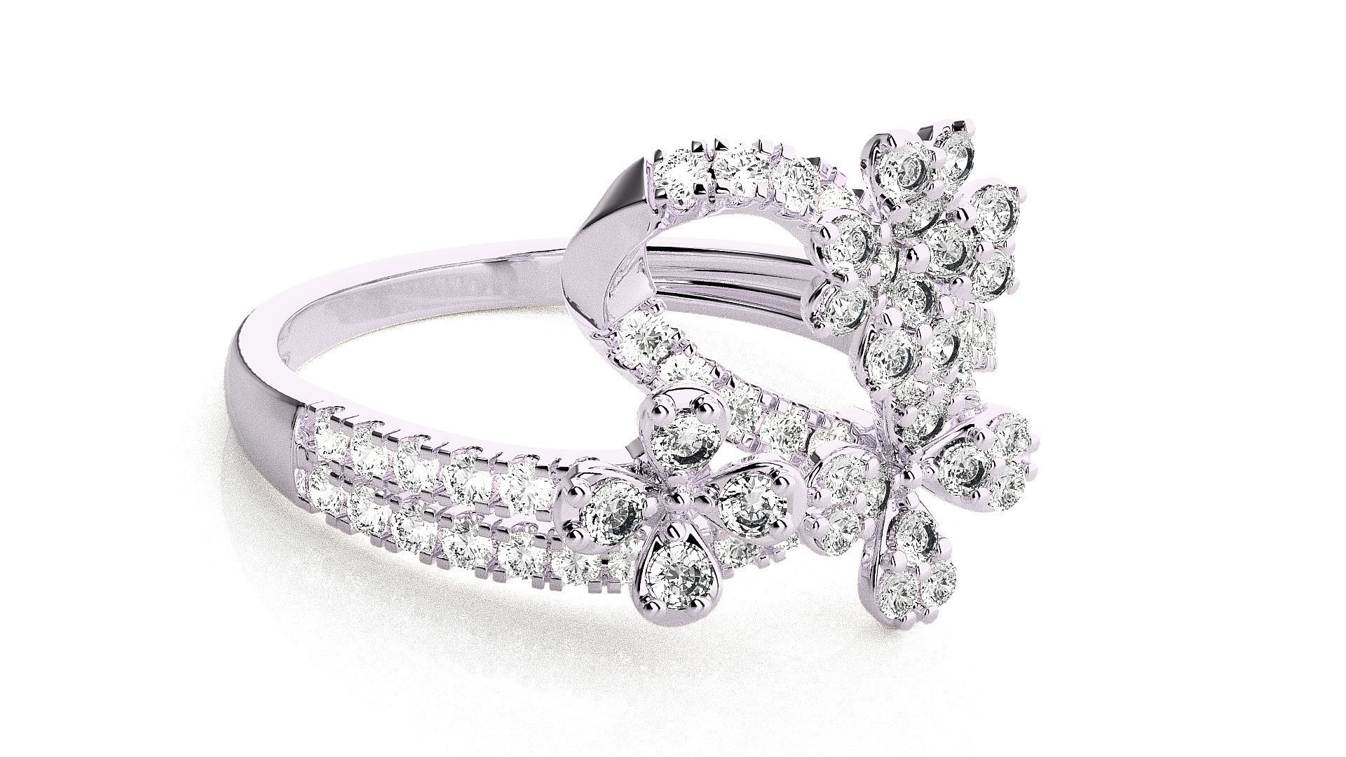  Flower Italian High Jewelry Diamond Cocktail Ring 3dm renders  3D print model_6