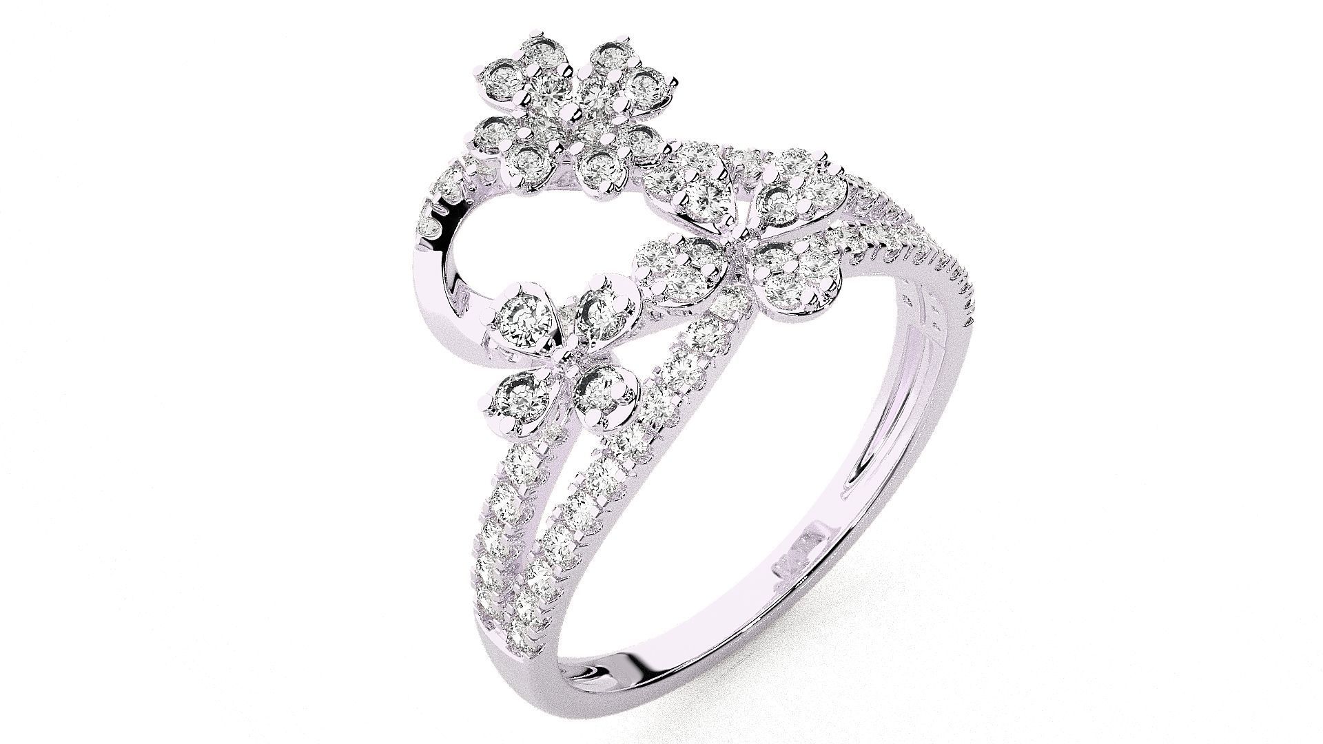  Flower Italian High Jewelry Diamond Cocktail Ring 3dm renders  3D print model_7