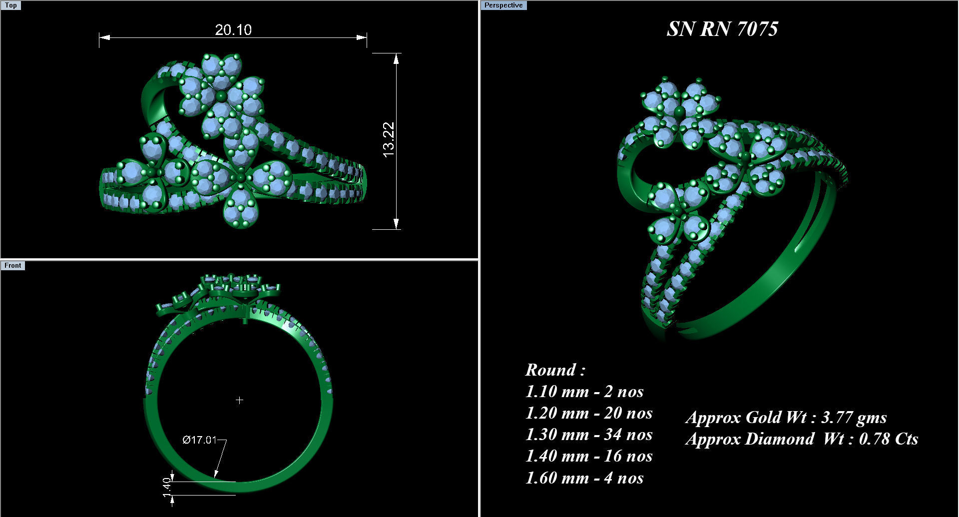  Flower Italian High Jewelry Diamond Cocktail Ring 3dm renders  3D print model_2
