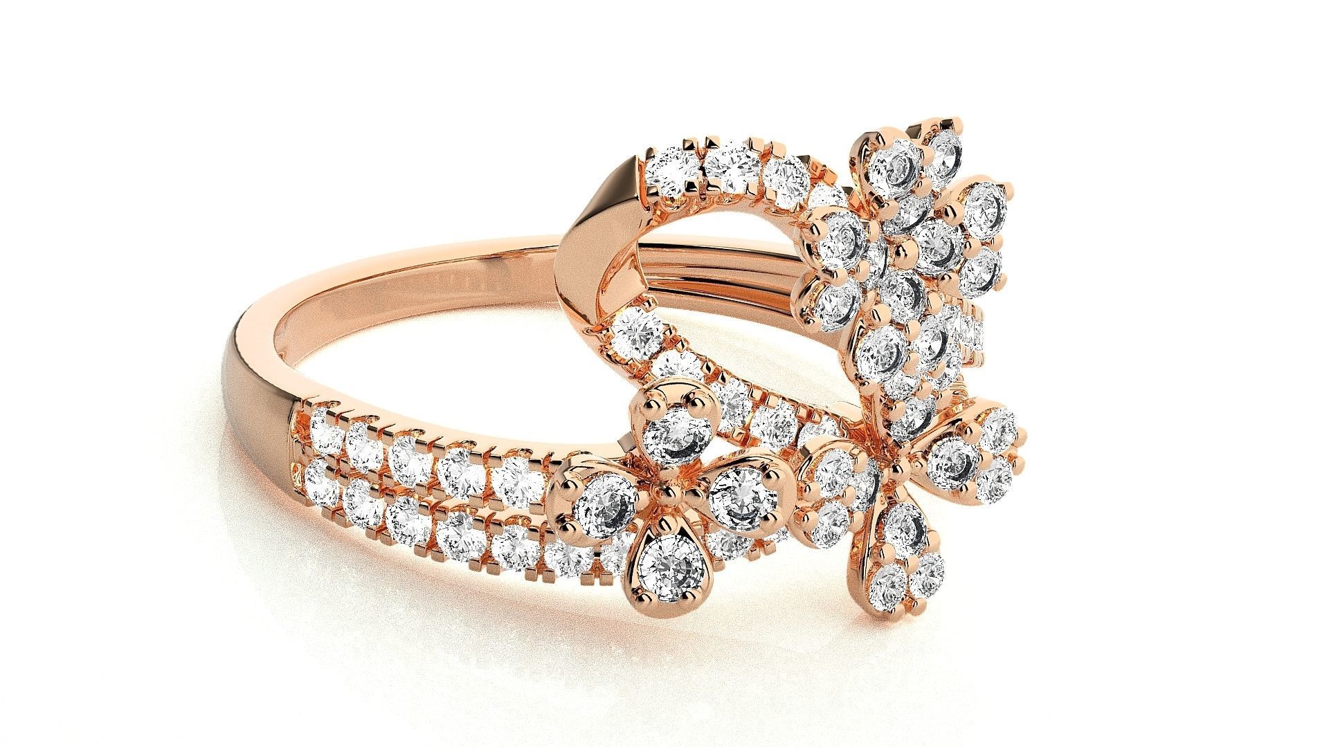  Flower Italian High Jewelry Diamond Cocktail Ring 3dm renders  3D print model_3