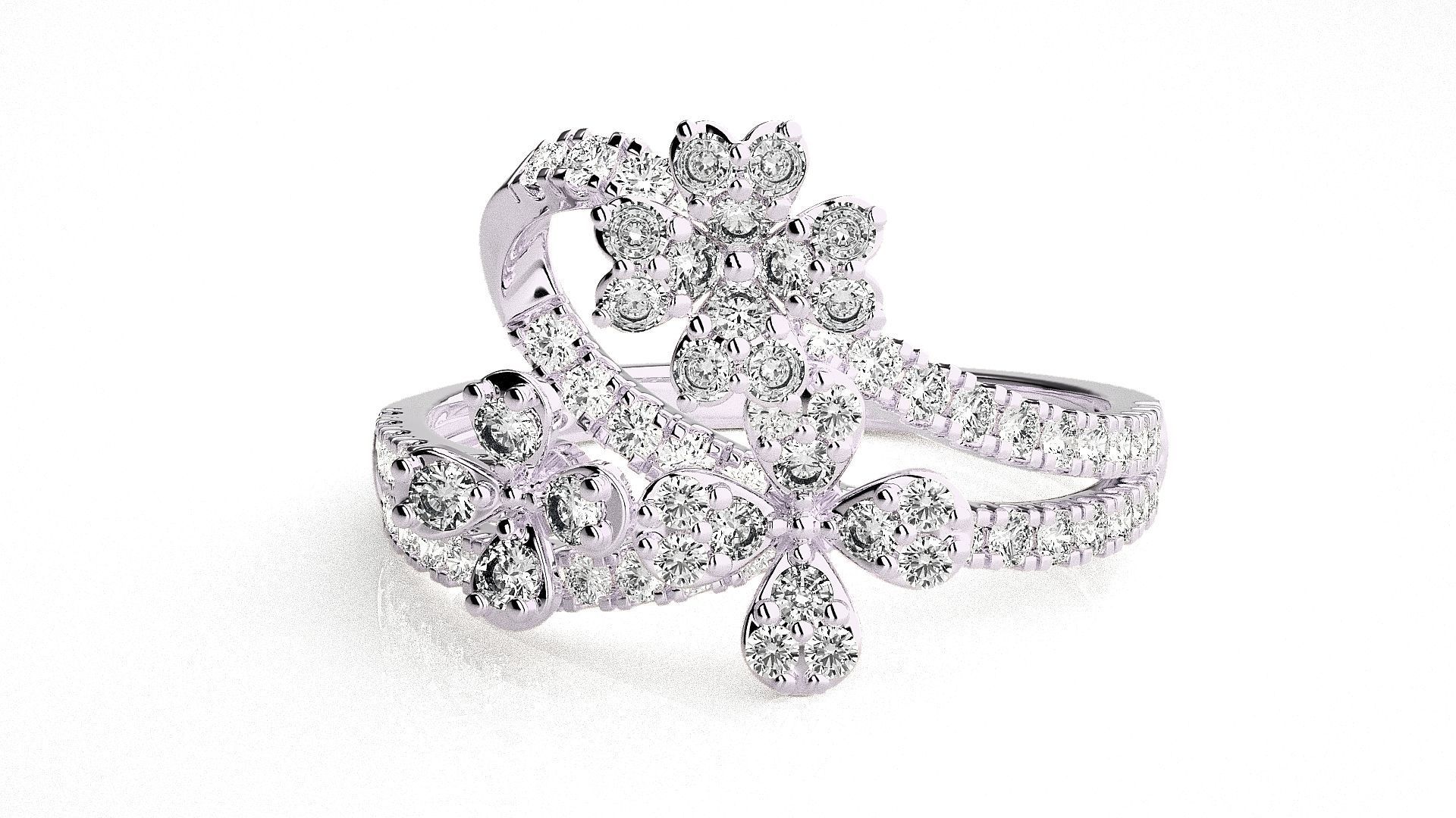  Flower Italian High Jewelry Diamond Cocktail Ring 3dm renders  3D print model_5
