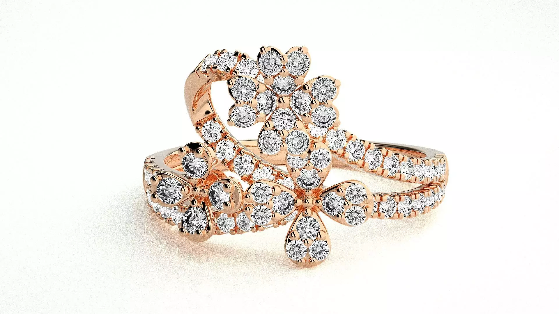  Flower Italian High Jewelry Diamond Cocktail Ring 3dm renders  3D print model_0