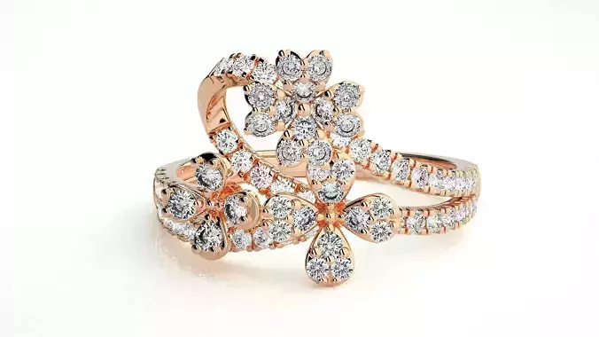  Flower Italian High Jewelry Diamond Cocktail Ring 3dm renders  3D print model