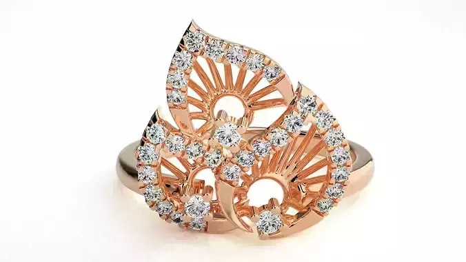 Wire Mesh Tri Leaf High Jewelry Diamond Cocktail Ring 3dm stl 